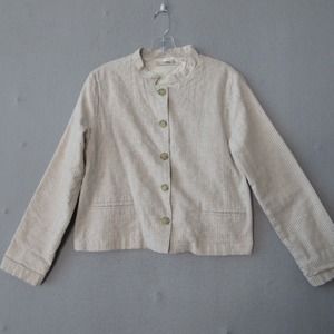 Poetry Hemp Stripe Beige Mandarin Collar Boxy Jacket Top